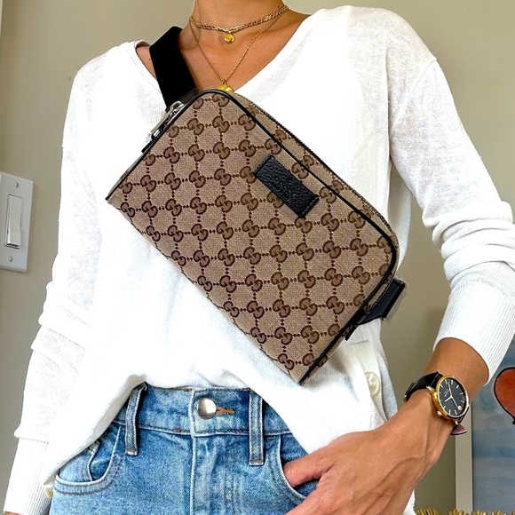 New GUCCI belt bag crossbody beige brown GG Supreme canvas zip top NWT - Picture 5 of 10